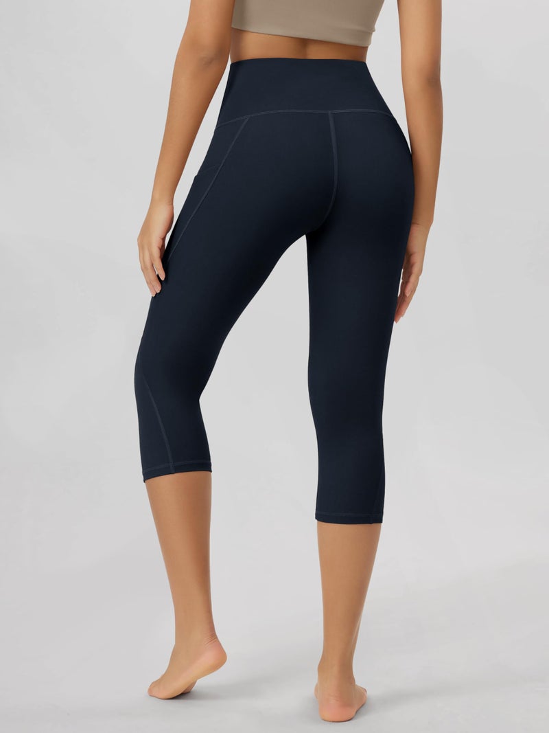 ODODOS Women's High Waisted Yoga Capris with Pockets,Tummy Control Non See Through Workout Sports Running Capri Leggings, Deep Navy,X-Large - Image 3